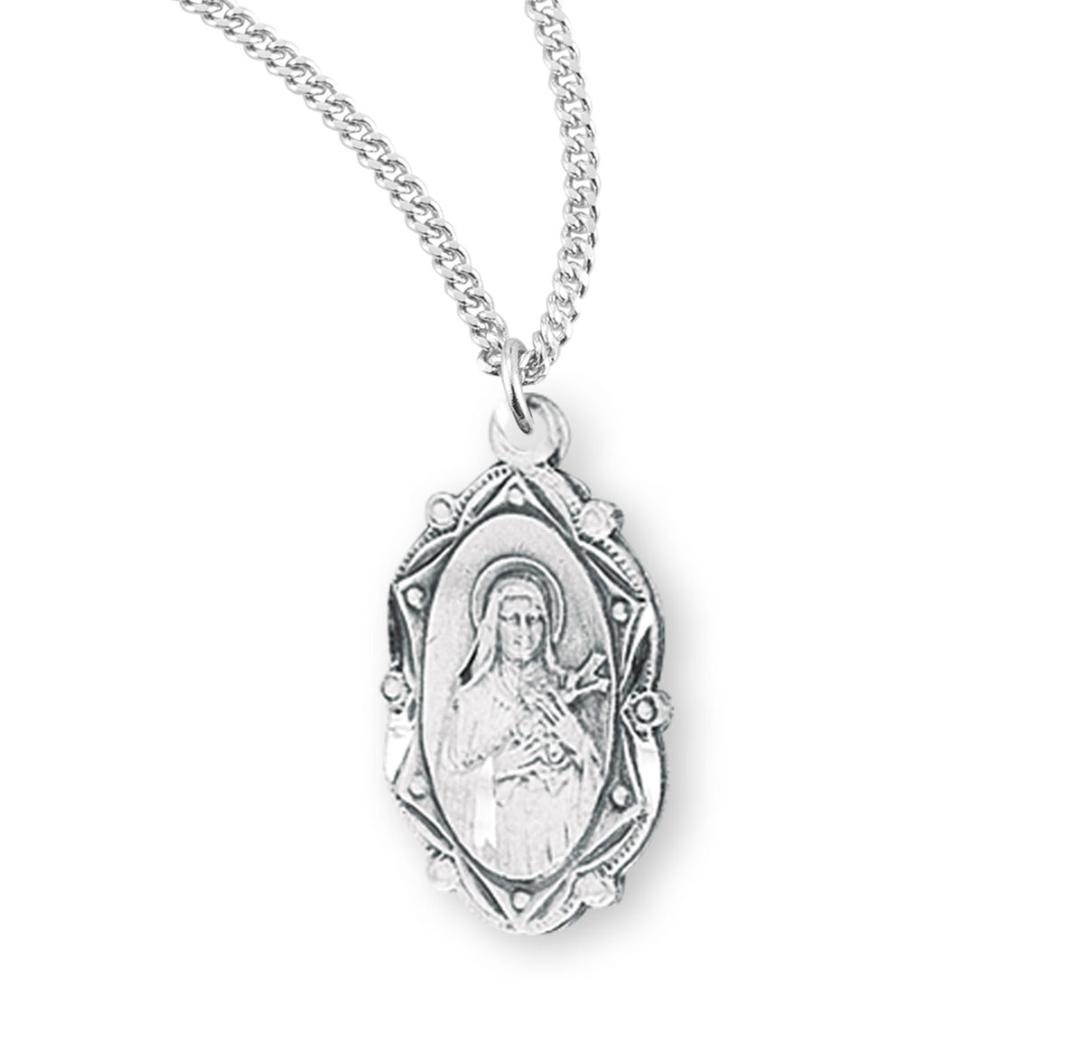 Saint Therese of Lisieux Oval Medal Necklace, Sterling Silver
