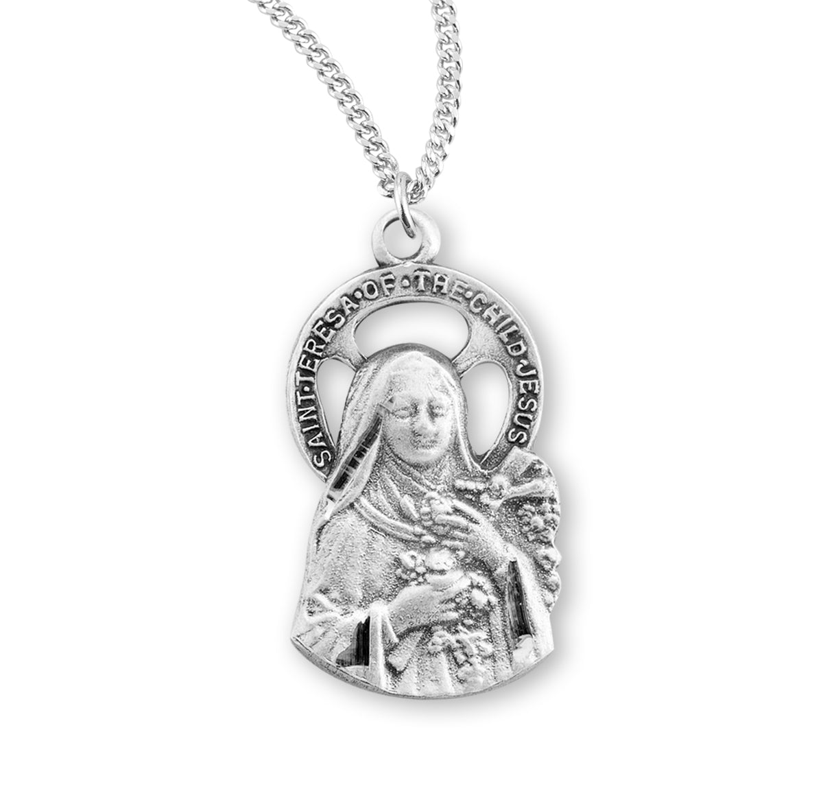 Saint Therese of Lisieux Cut-Out Medal Necklace, Sterling Silver