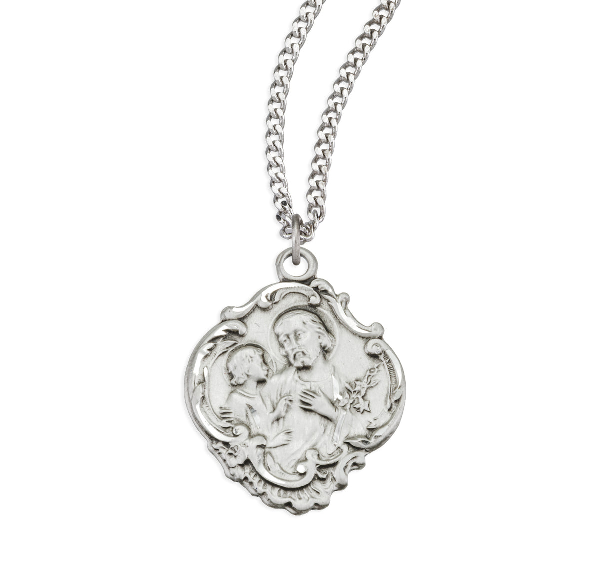 Saint Joseph Baroque Medal Necklace, Sterling Silver
