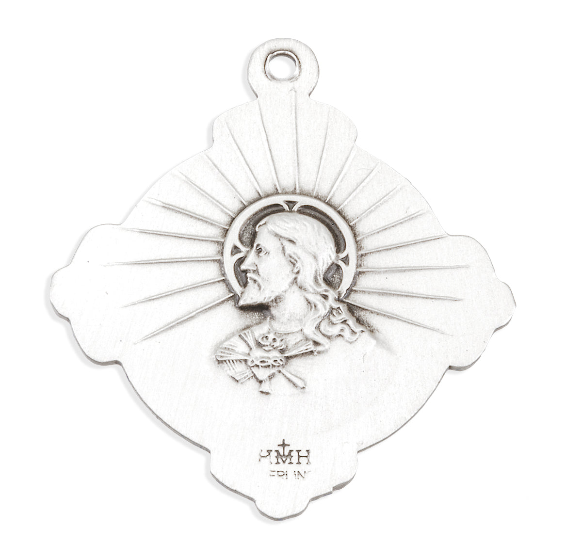 Saint Jude Medal Cross Necklace with Sacred Heart Back, Sterling Silver