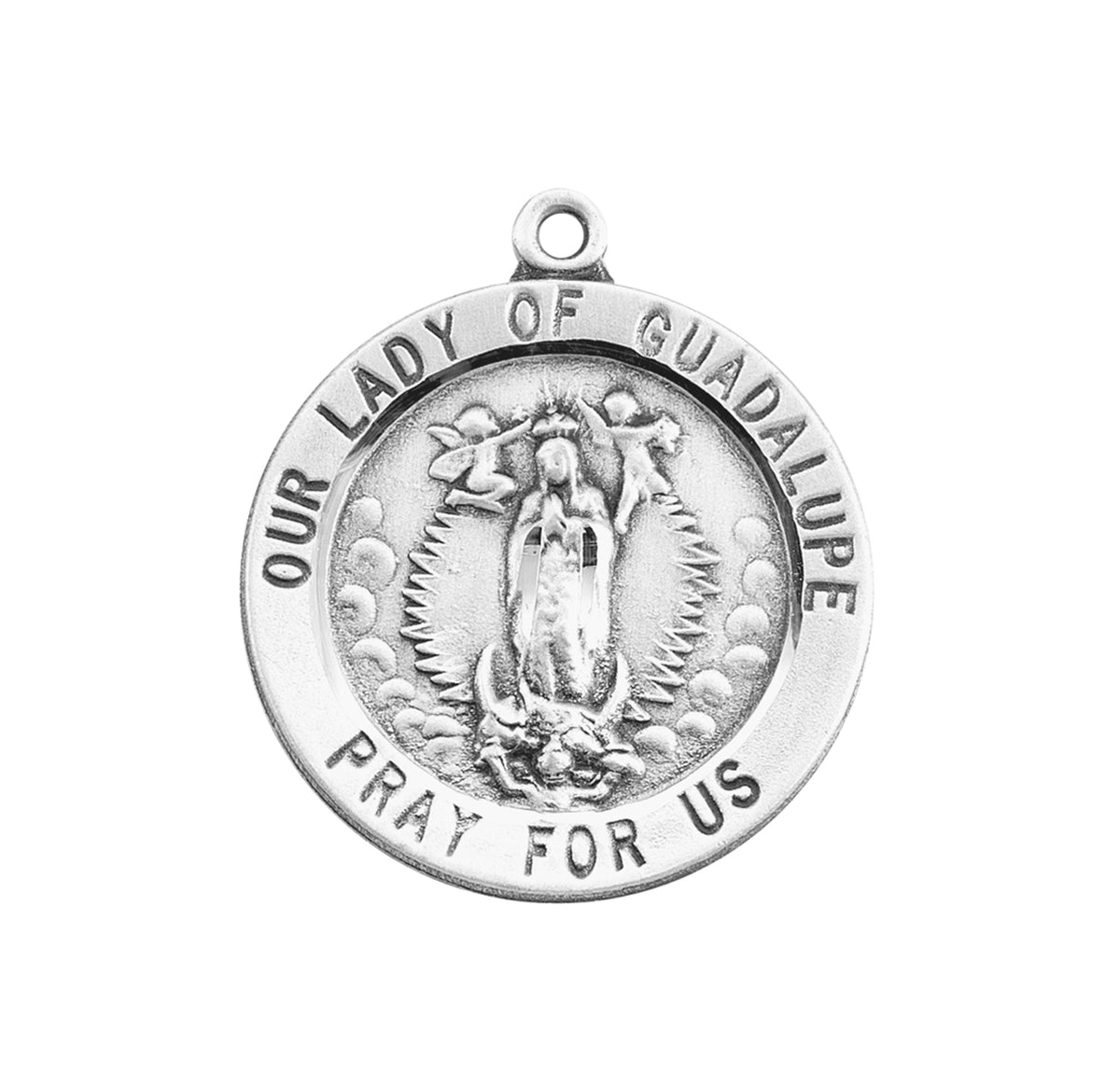 Our Lady of Guadalupe Pray for Us Round Medal Necklace, Sterling Silver