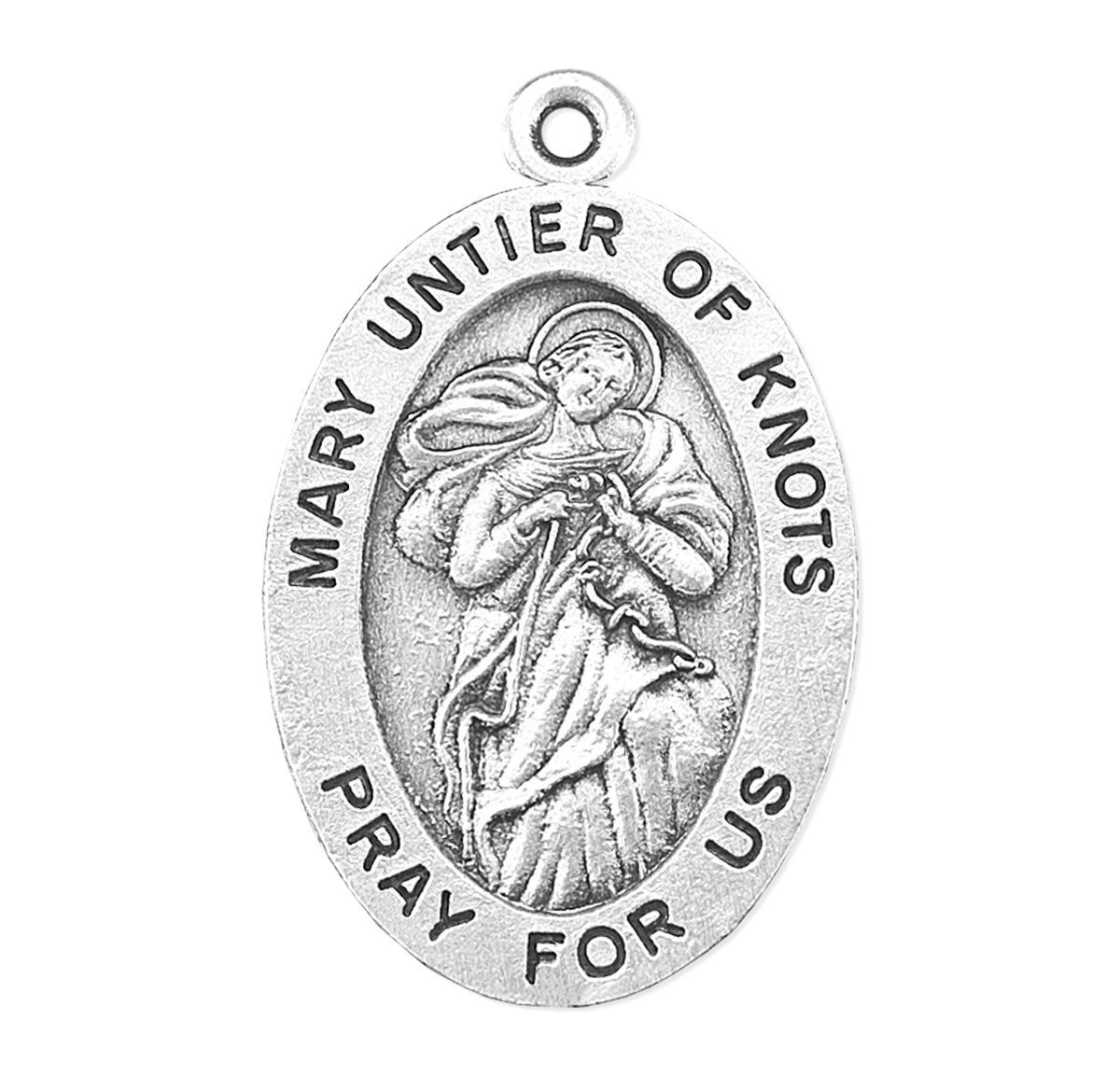 Mary Untier of Knots Oval Medal Necklace, Sterling Silver