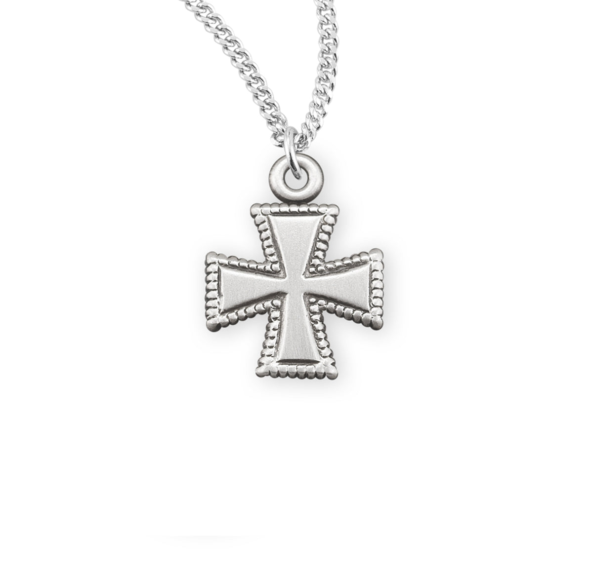 Small Beaded Cross Necklace, Sterling Silver