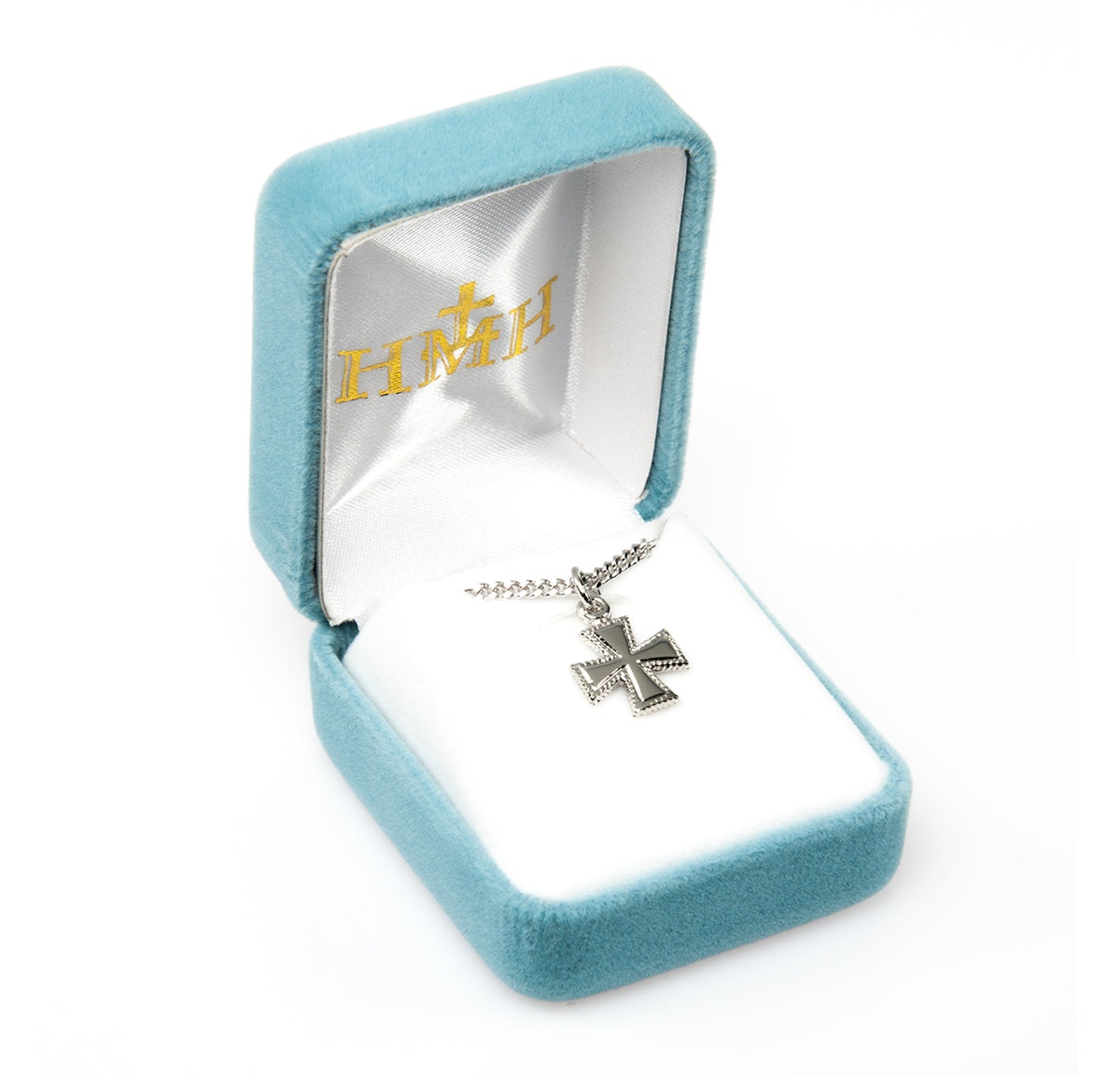 Small Beaded Cross Necklace, Sterling Silver
