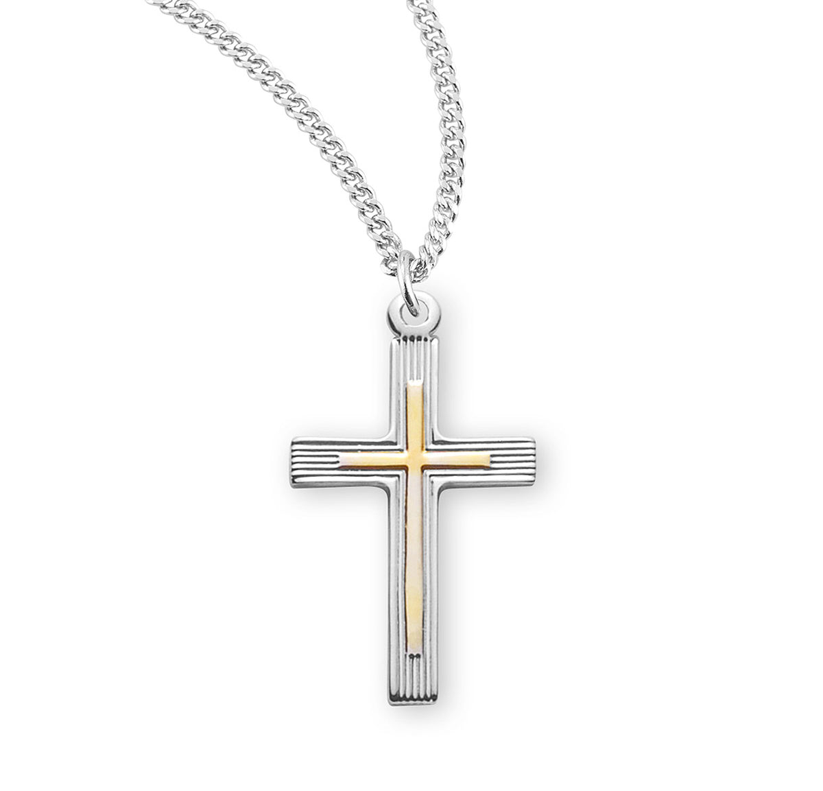 Lightweight Large Two-Tone Cross Necklace, Sterling Silver