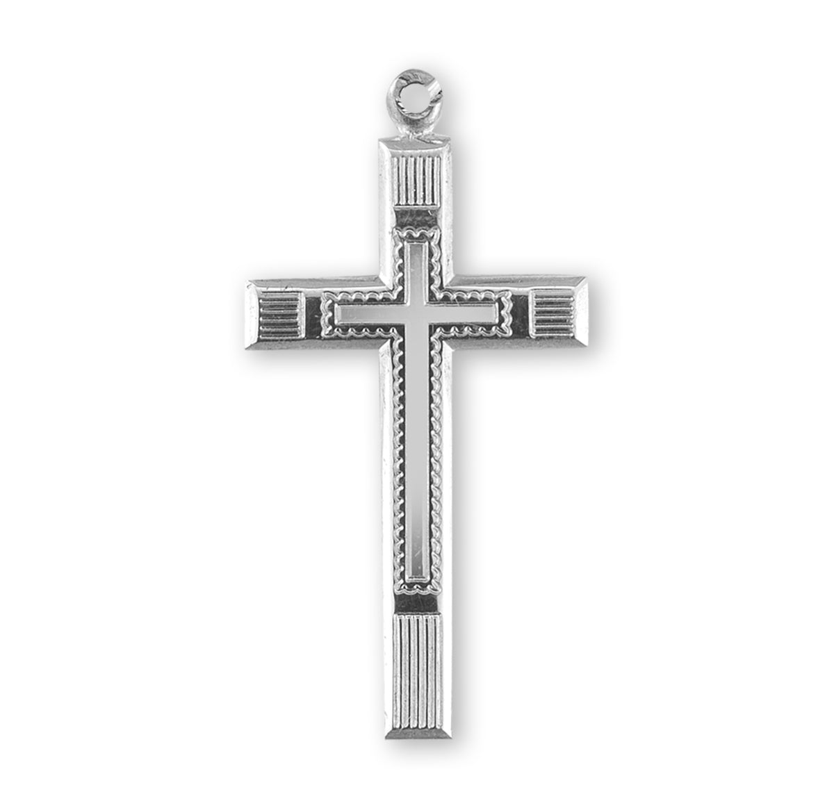 Large Engraved Cross Necklace, Sterling Silver