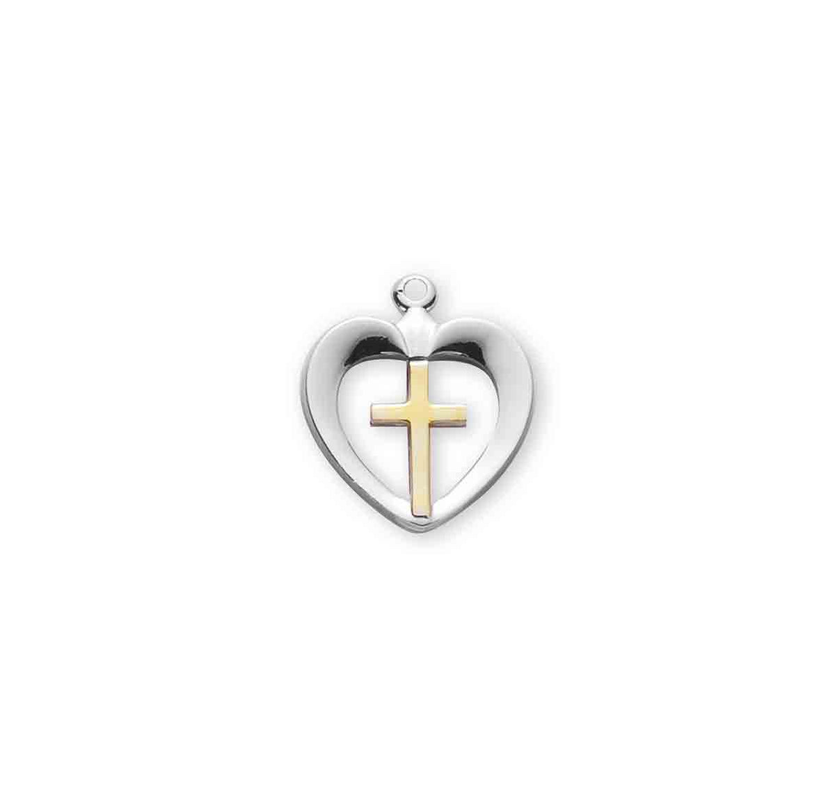 Two-Tone in Heart Cross Necklace, Sterling Silver