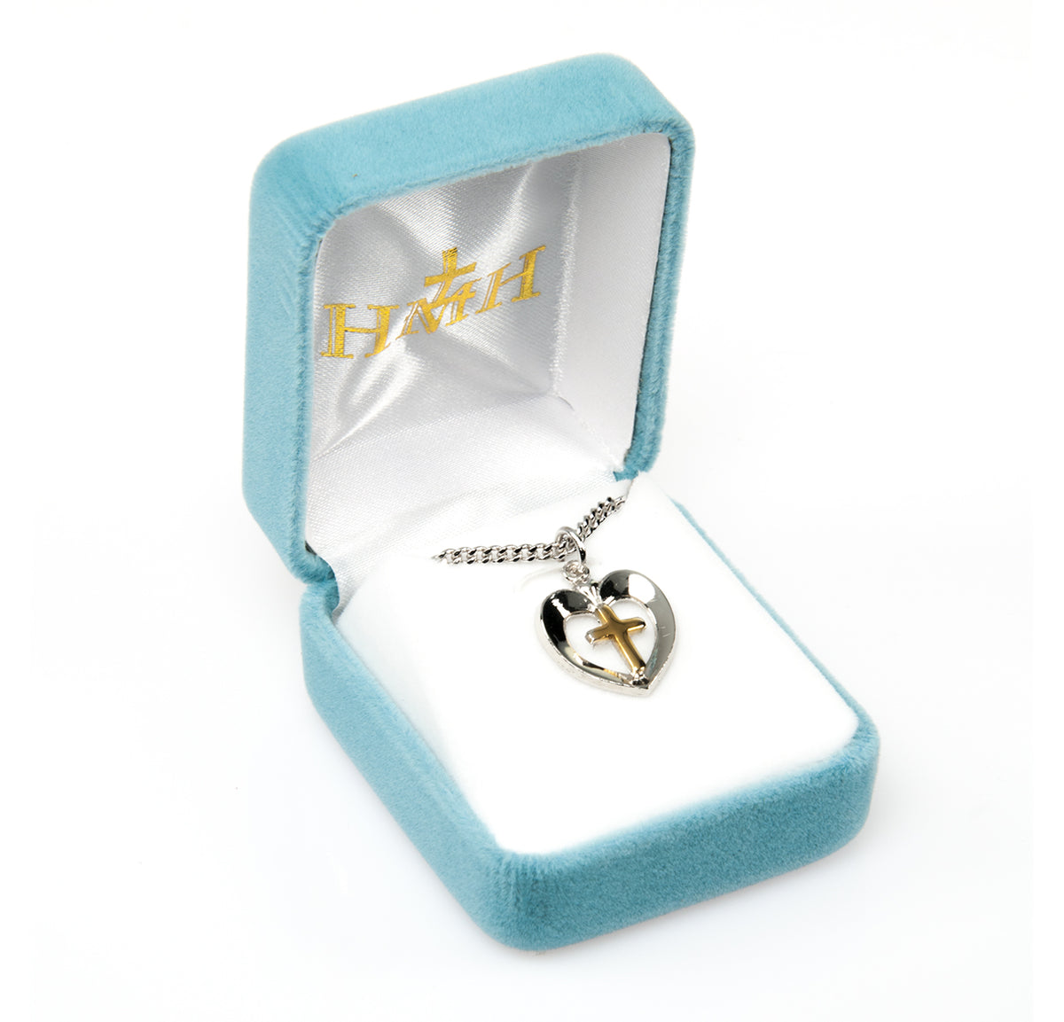 Two-Tone in Heart Cross Necklace, Sterling Silver