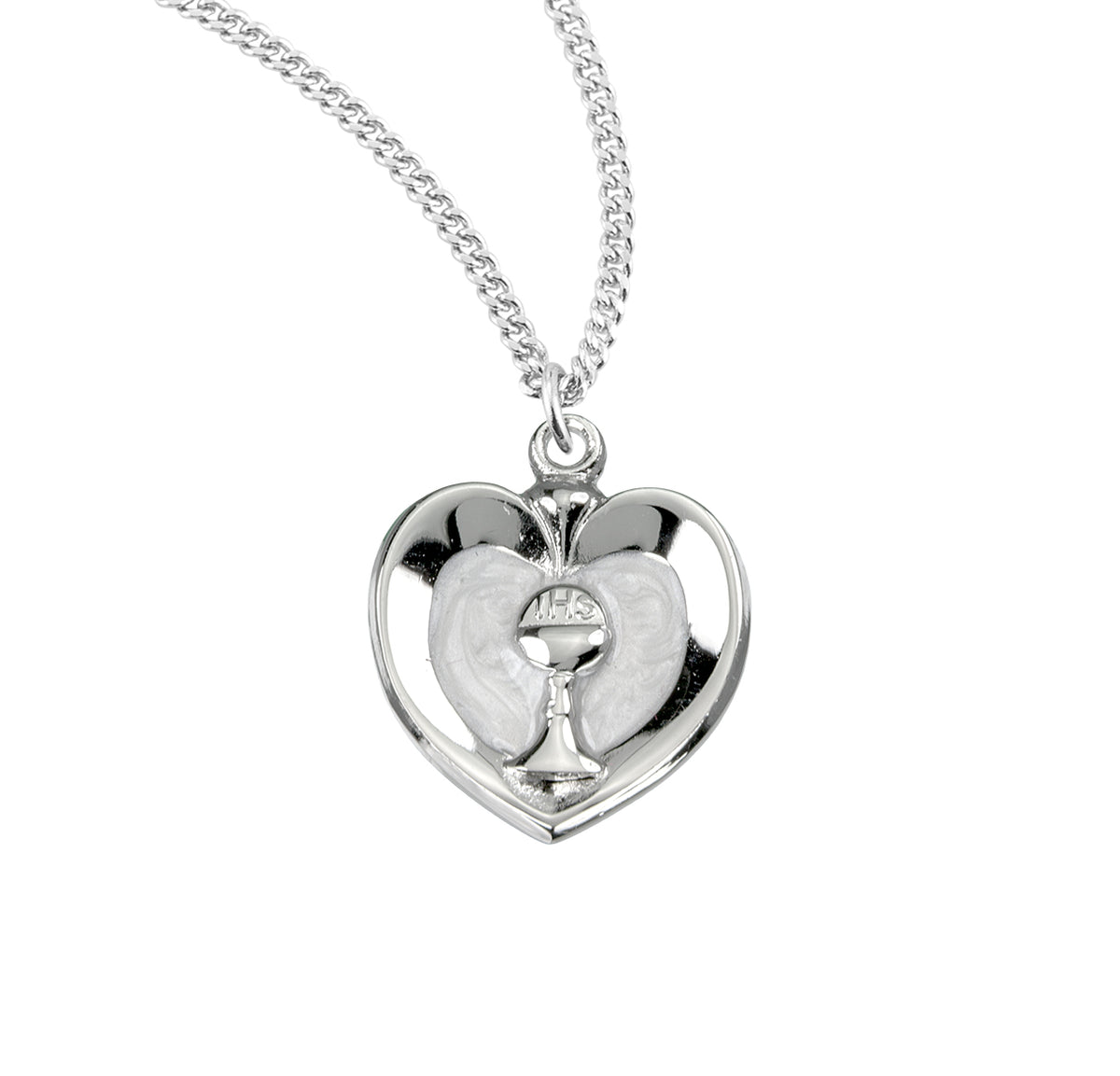 Chalice Heart Pendant Necklace with Pearl Enamel, Sterling Silver