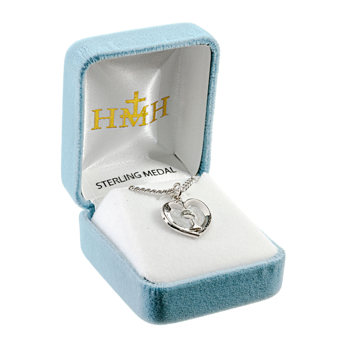 Chalice Heart Pendant Necklace with Pearl Enamel, Sterling Silver
