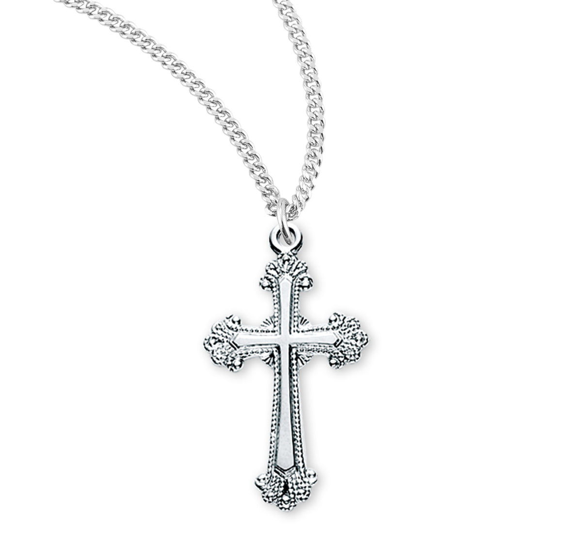 Heavy Large Fancy Cross Necklace, Sterling Silver