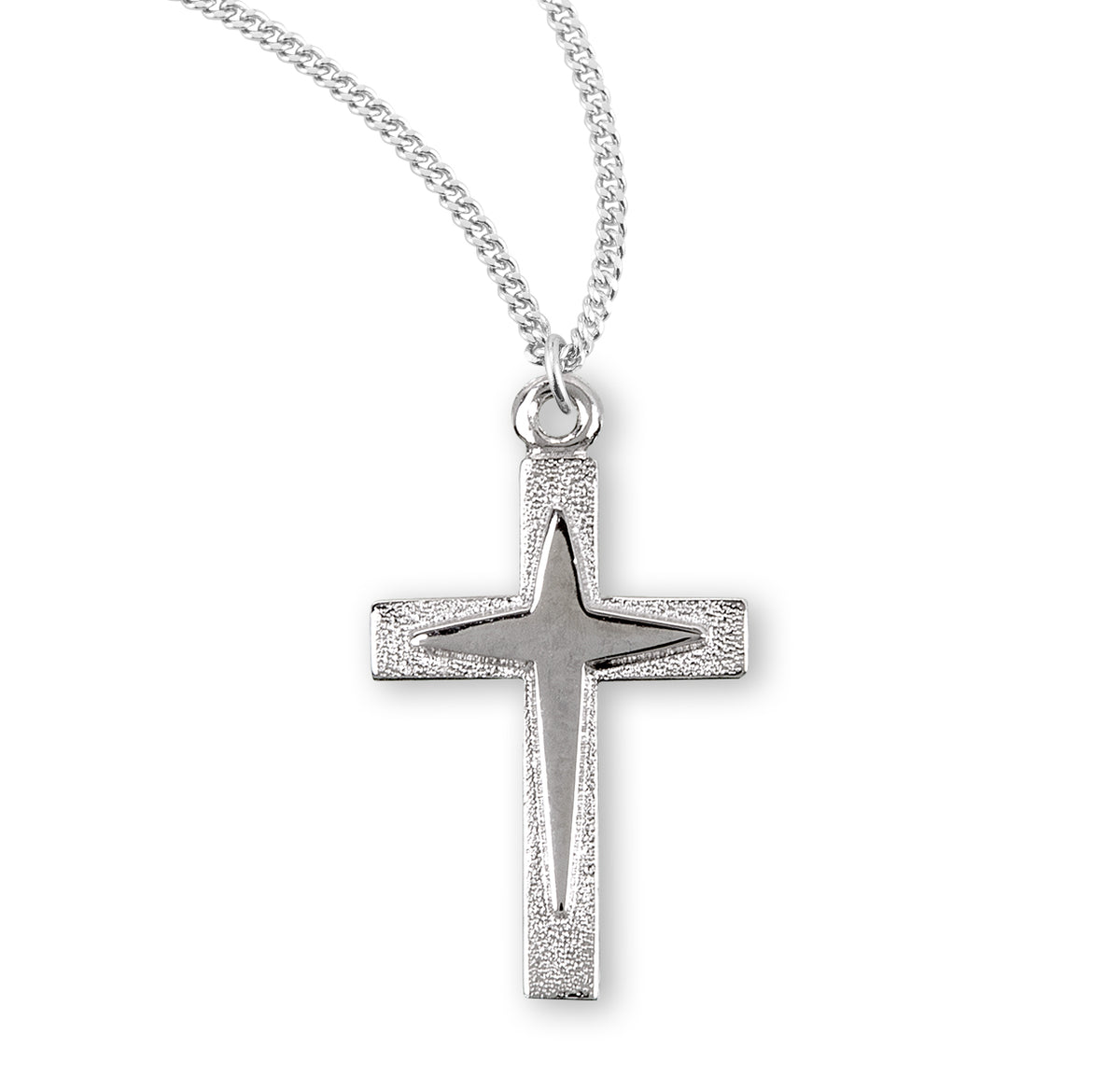 Lightweight Medium Starburst Cross Necklace, Sterling Silver