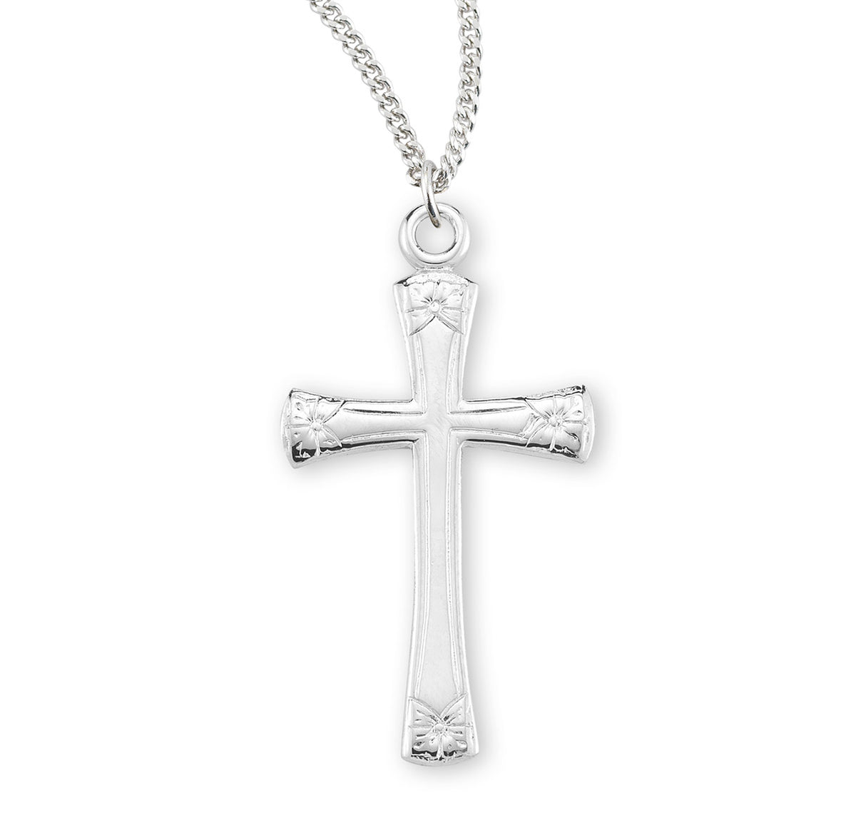 Heavy Large Flower Tip Cross Necklace, Sterling Silver