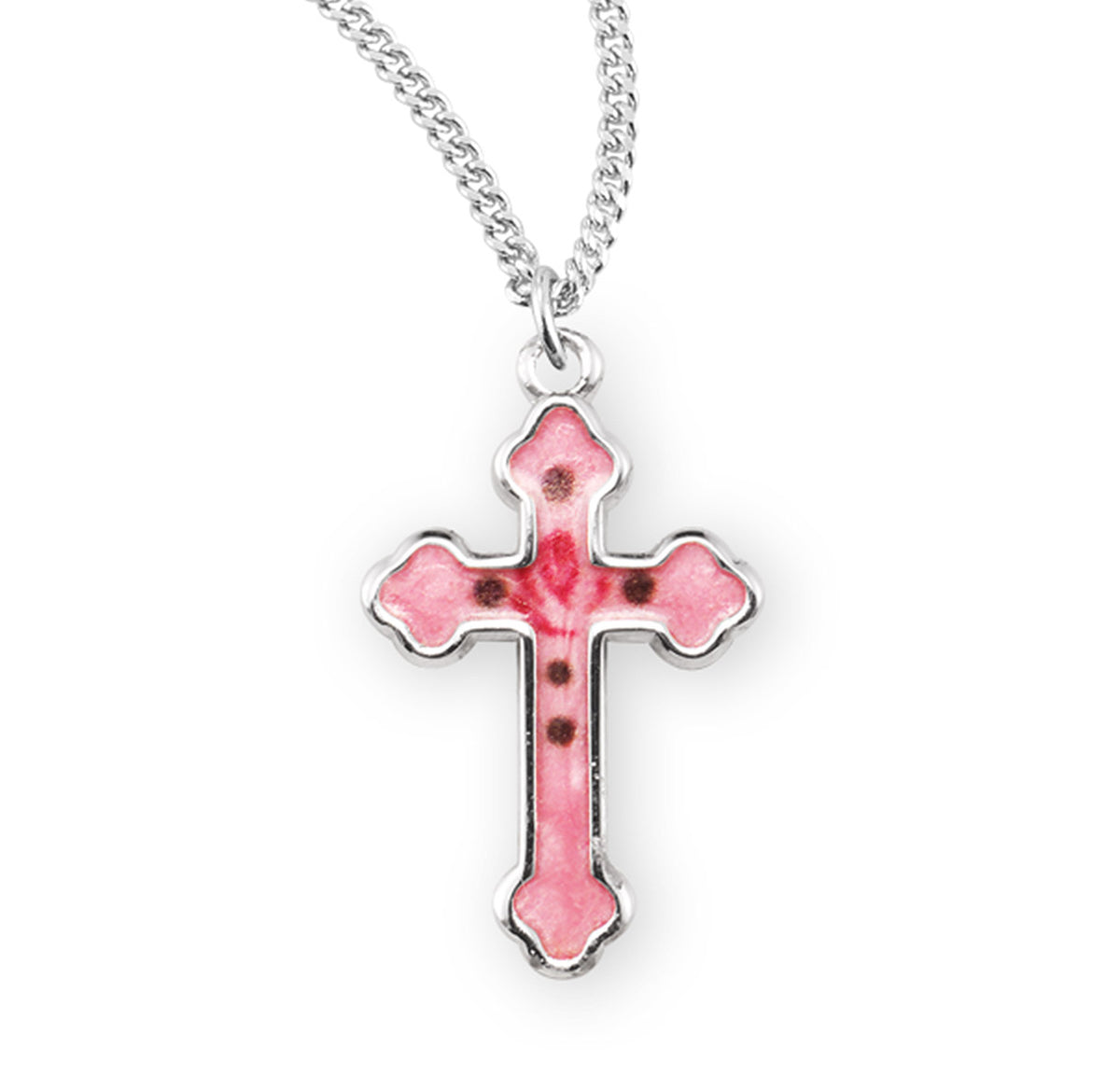 Pink Enameled Cross Necklace, Sterling Silver