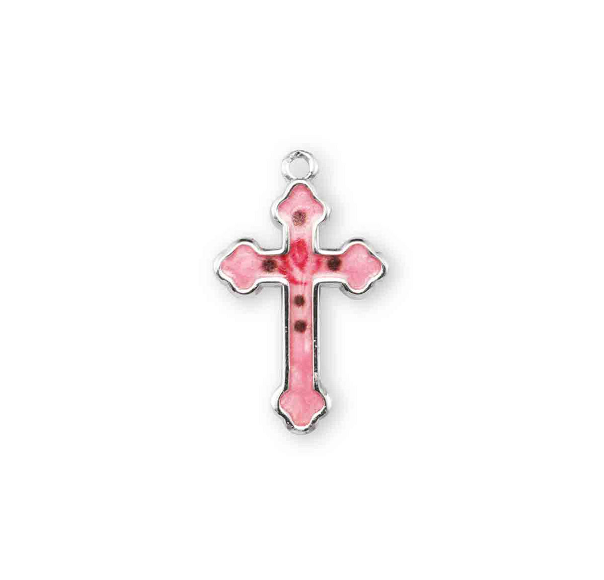 Pink Enameled Cross Necklace, Sterling Silver