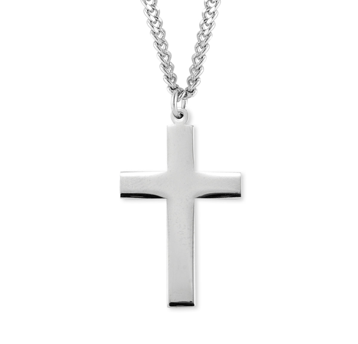 High Polish Plain Cross Necklace, Sterling Silver