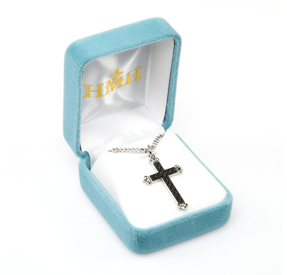 Large Black Enameled Cross Necklace, Sterling Silver