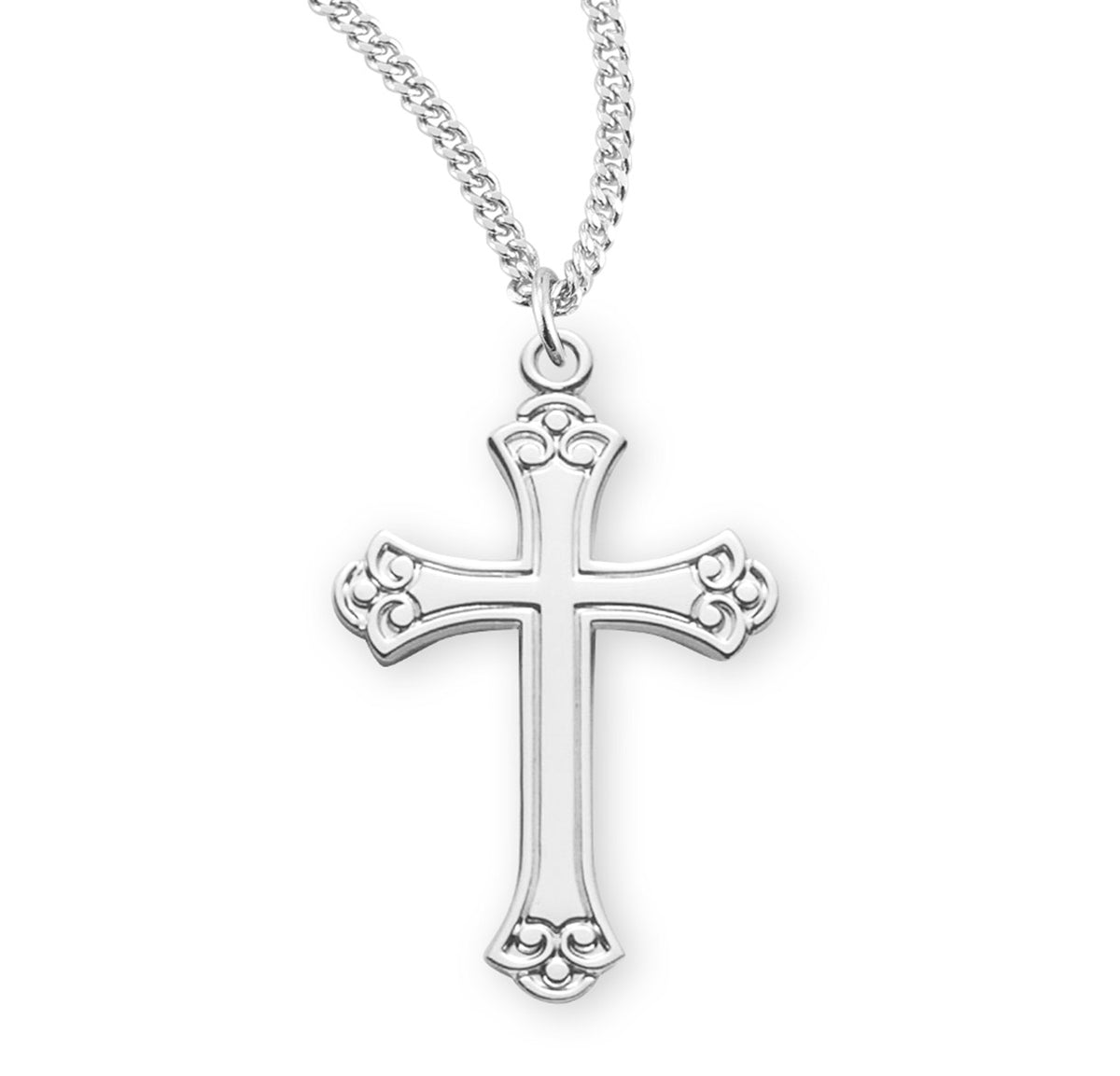 Swirl Tip Cross Necklace, Sterling Silver
