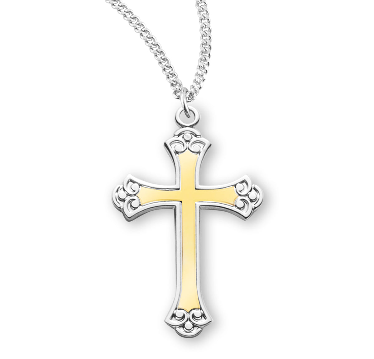 Heavy Large Two-Tone Cross Necklace, Sterling Silver