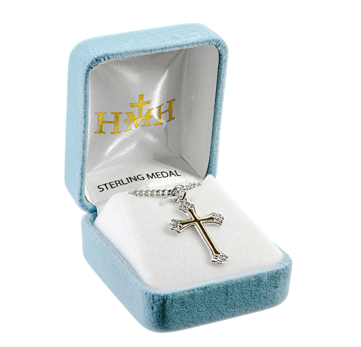 Heavy Large Two-Tone Cross Necklace, Sterling Silver