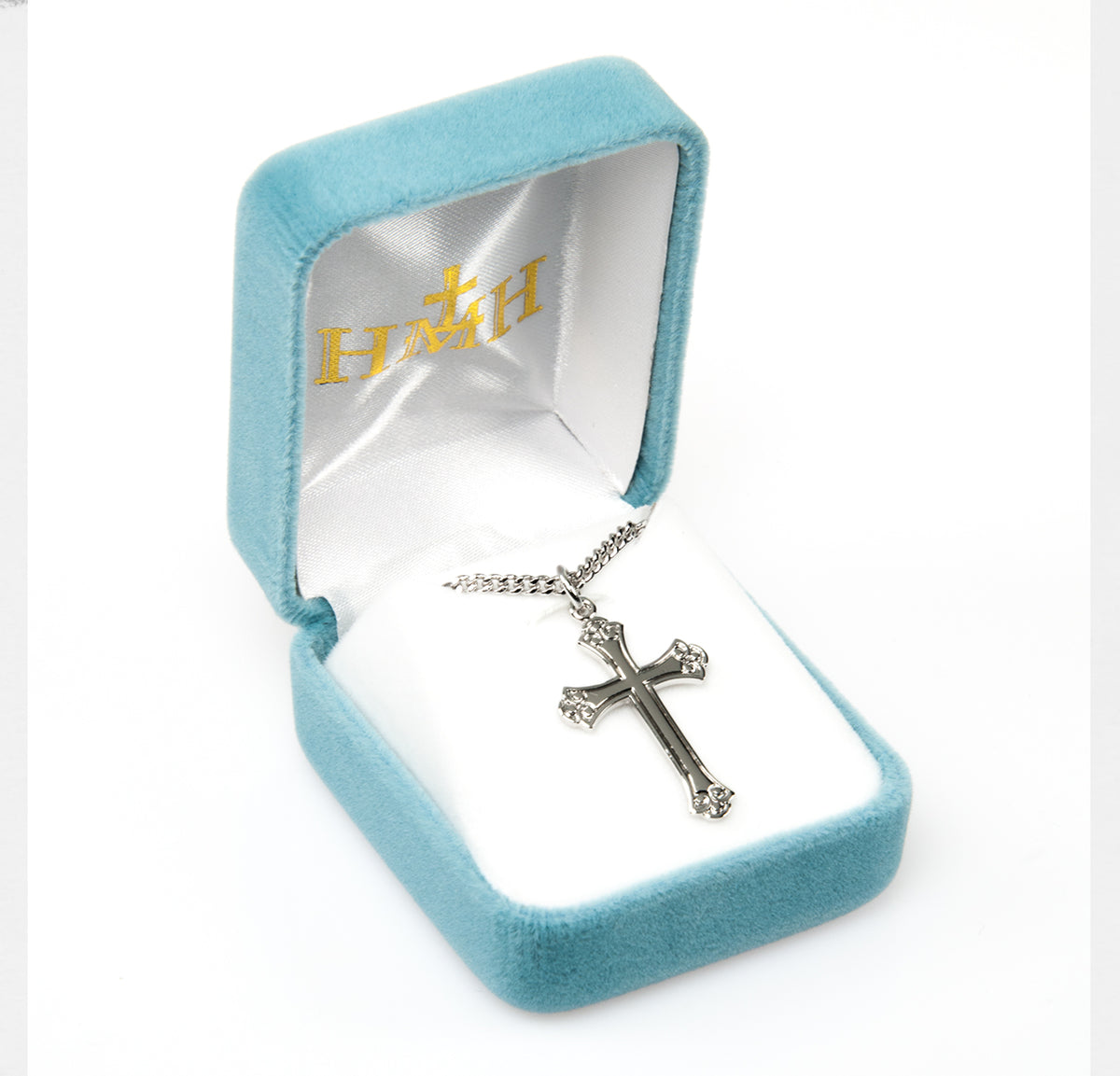 Swirl Tip Cross Necklace, Sterling Silver