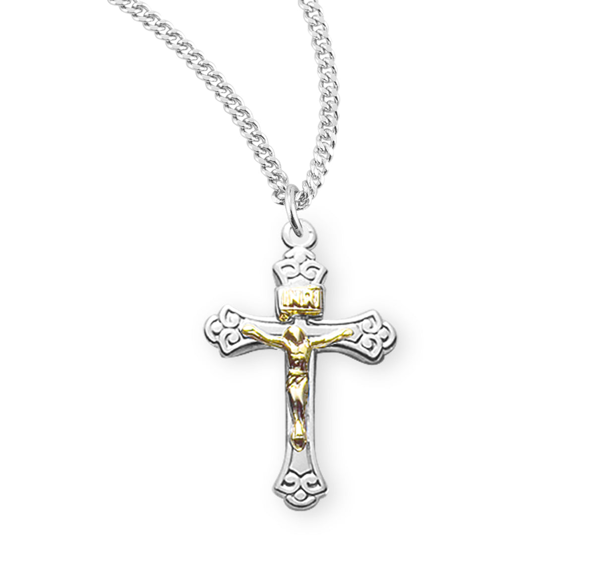 Tapered Two-Tone Crucifix Necklace, Sterling Silver