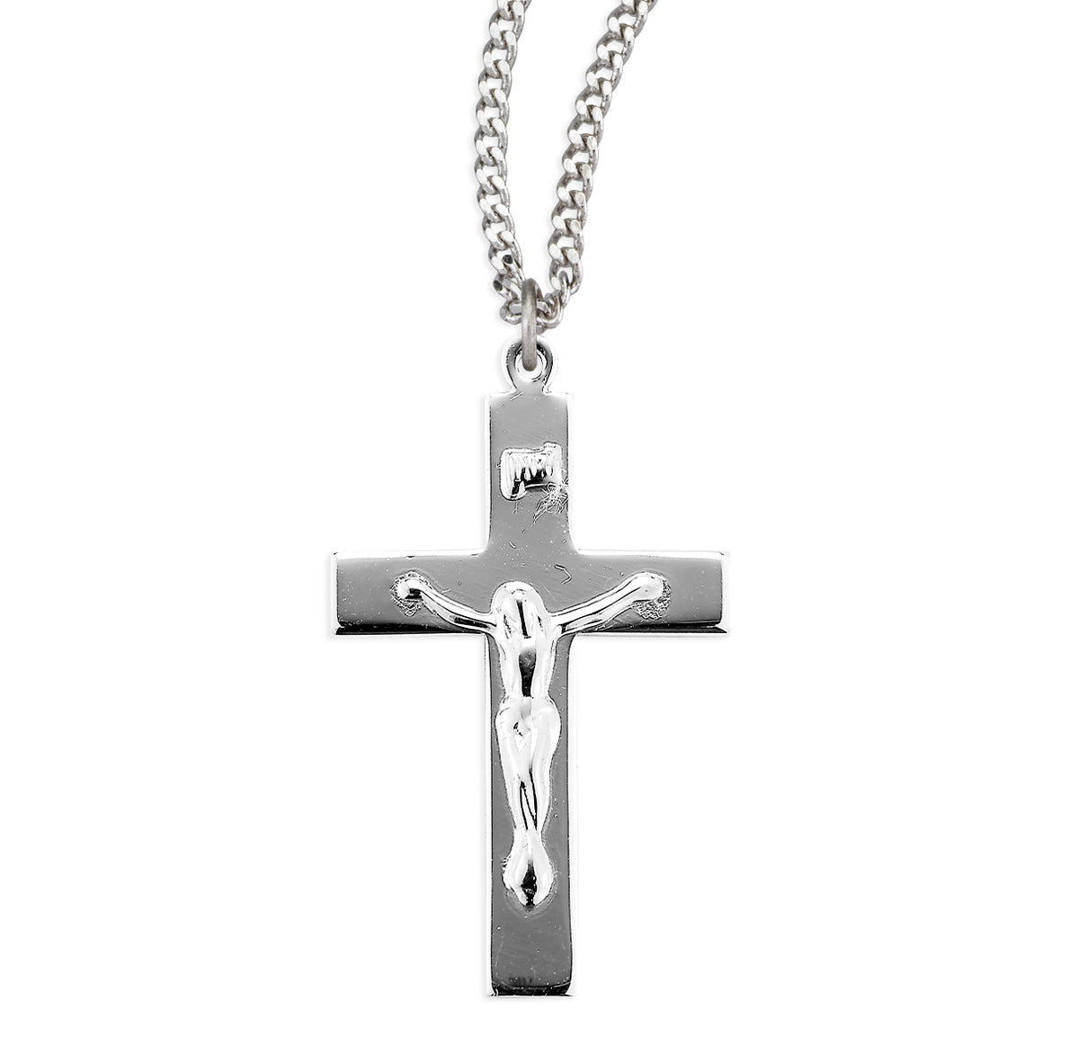 Simple High Polish Crucifix Necklace, Sterling Silver