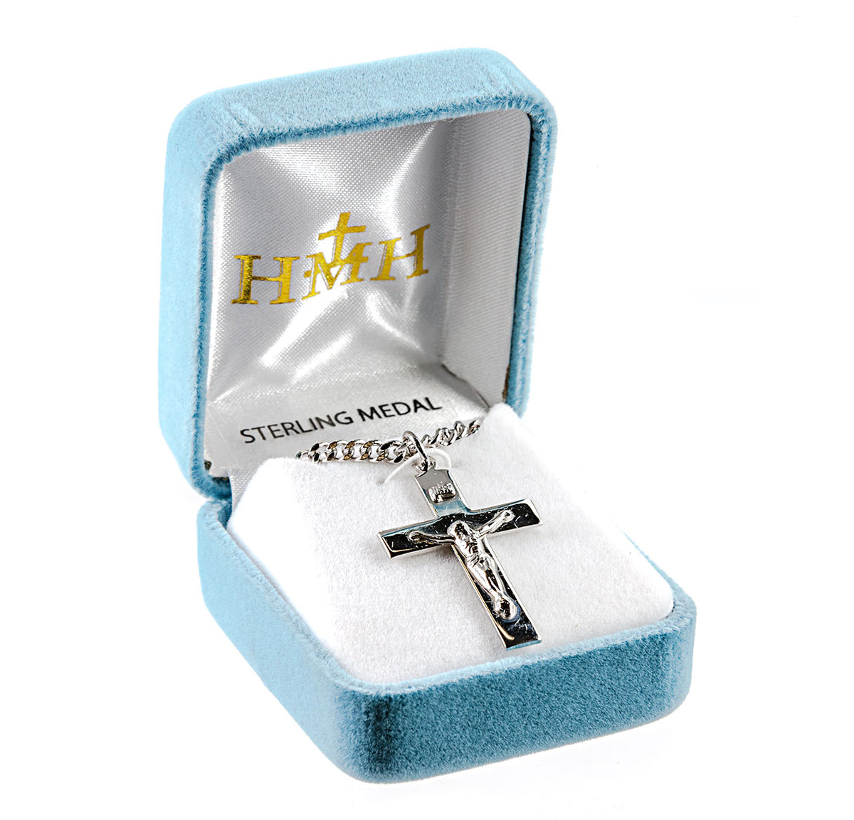 Simple High Polish Crucifix Necklace, Sterling Silver