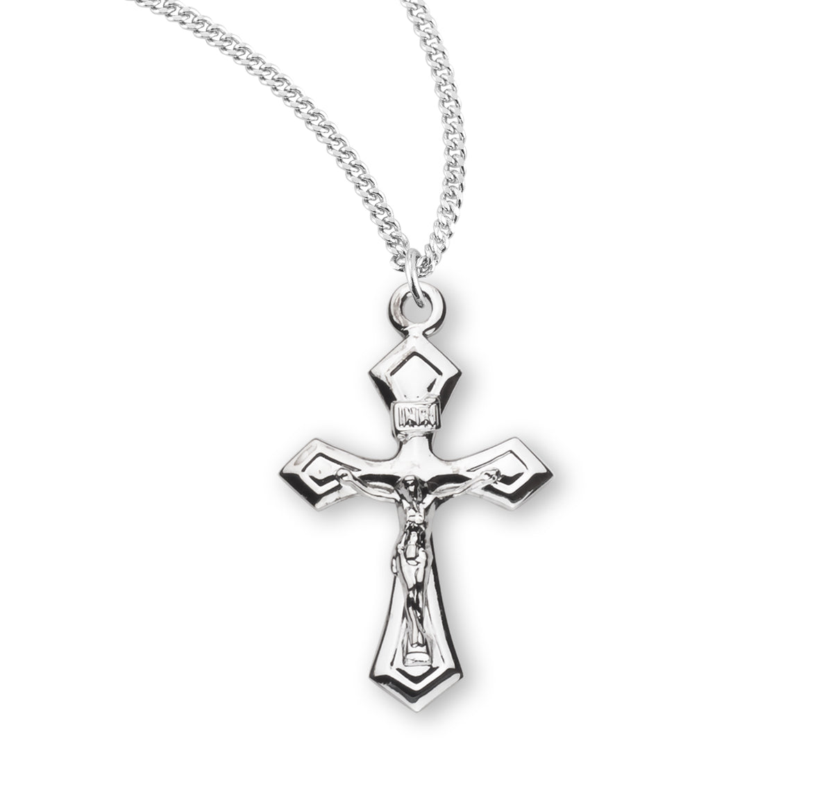 Pointed Tapered Crucifix Necklace, Sterling Silver