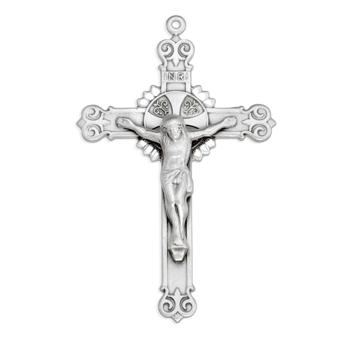 Swirl Tip Crucifix Necklace, Sterling Silver