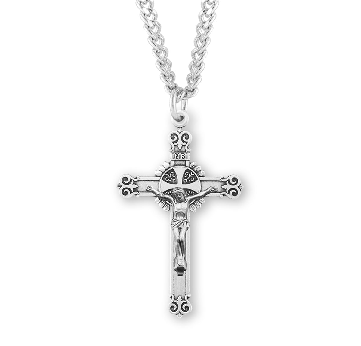 Swirl Tip Crucifix Necklace, Sterling Silver
