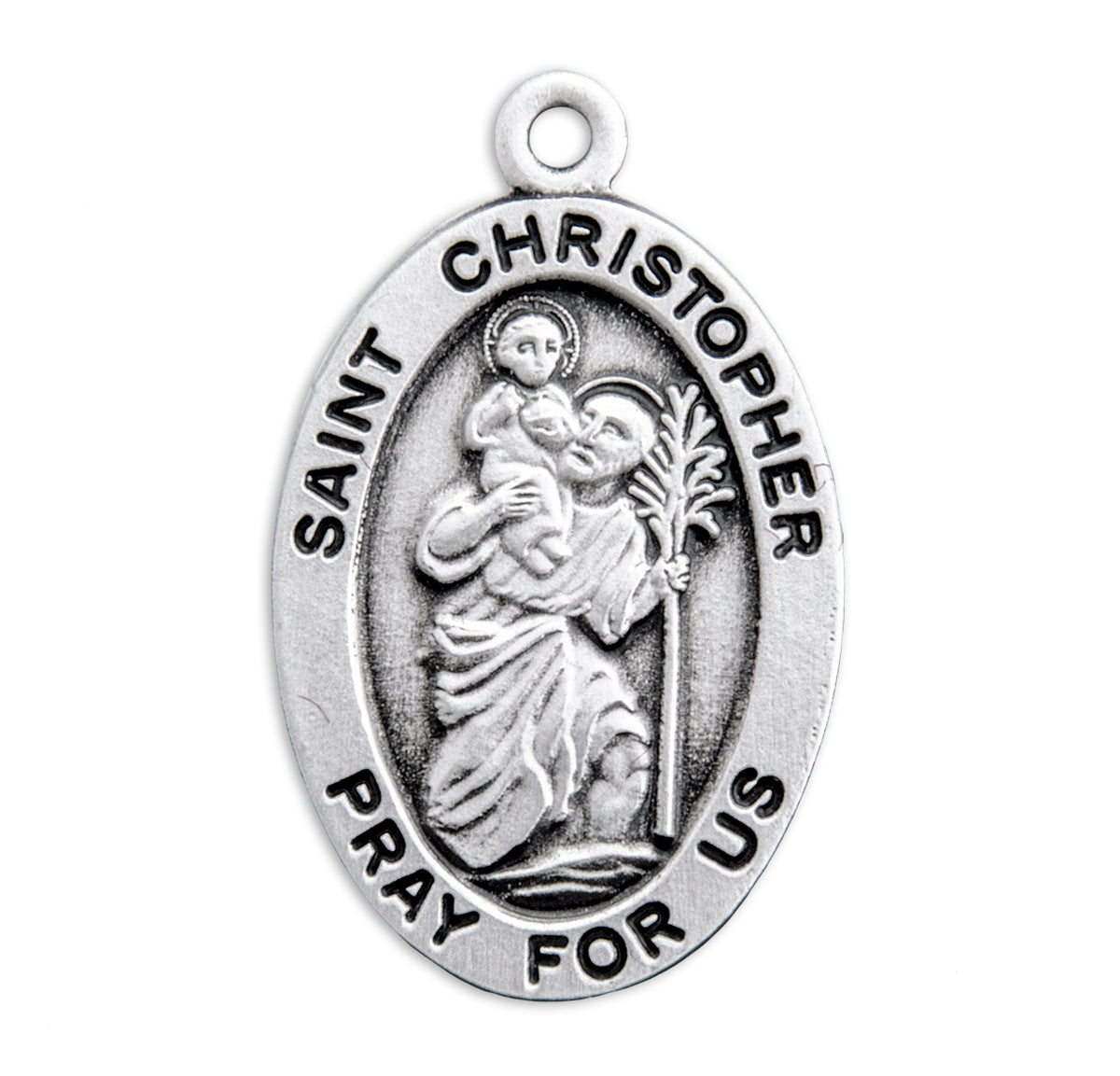 Medium Saint Christopher Oval Medal Necklace, Sterling Silver