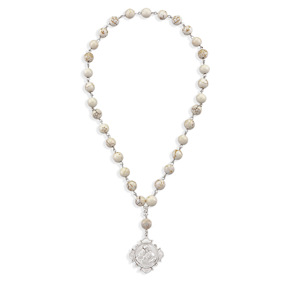 Blessed Sacrament Chaplet, 8mm White Howlite Beads, Sterling Silver