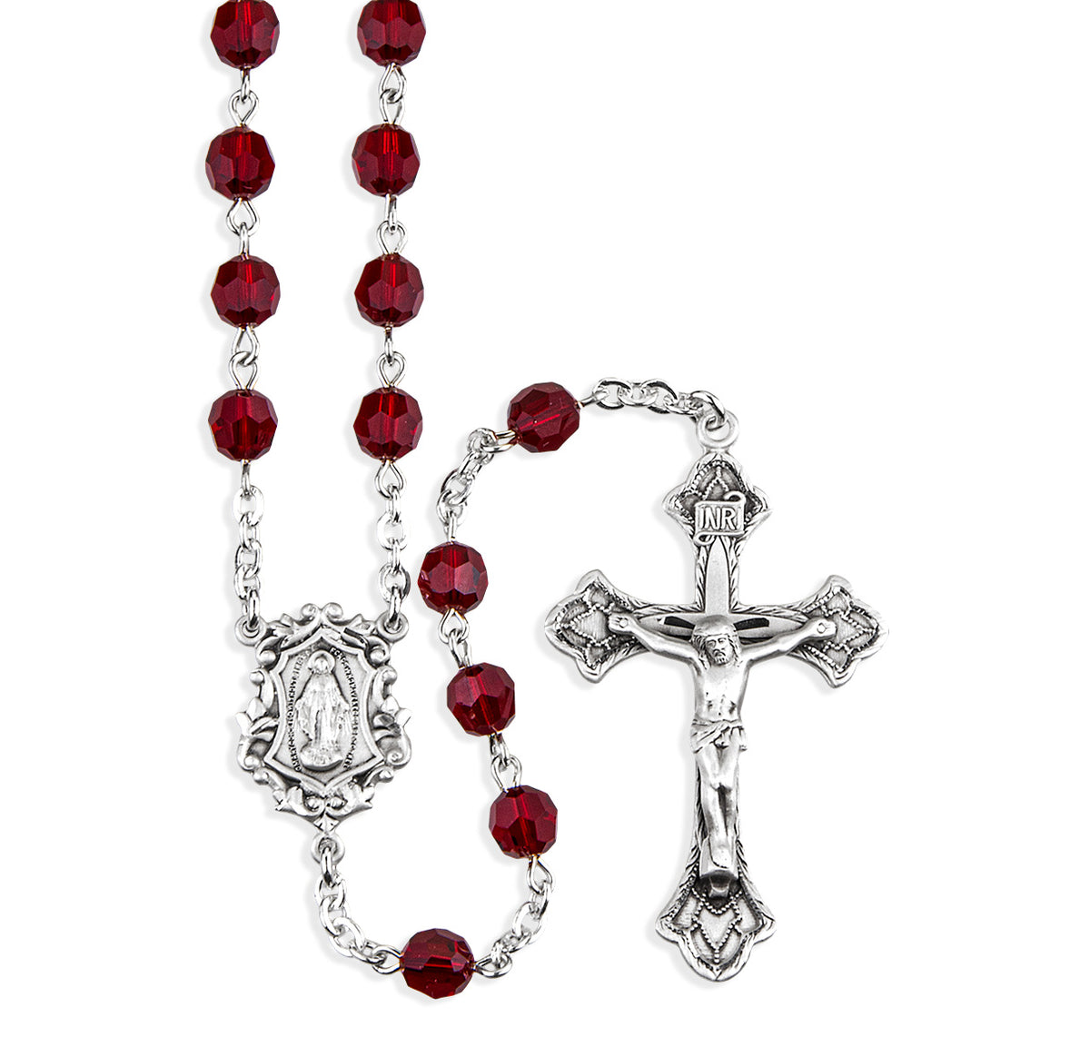 6mm Ruby Swarovski Crystal Rosary, Sterling Silver