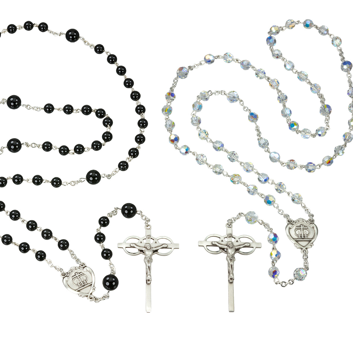 Wedding Lasso Rosary Set, Swarovski Crystal and Onyx Beads, Sterling Silver