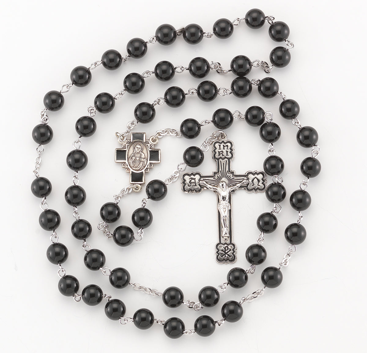 6mm Jet Swarovski Crystal Rosary, Sterling Silver