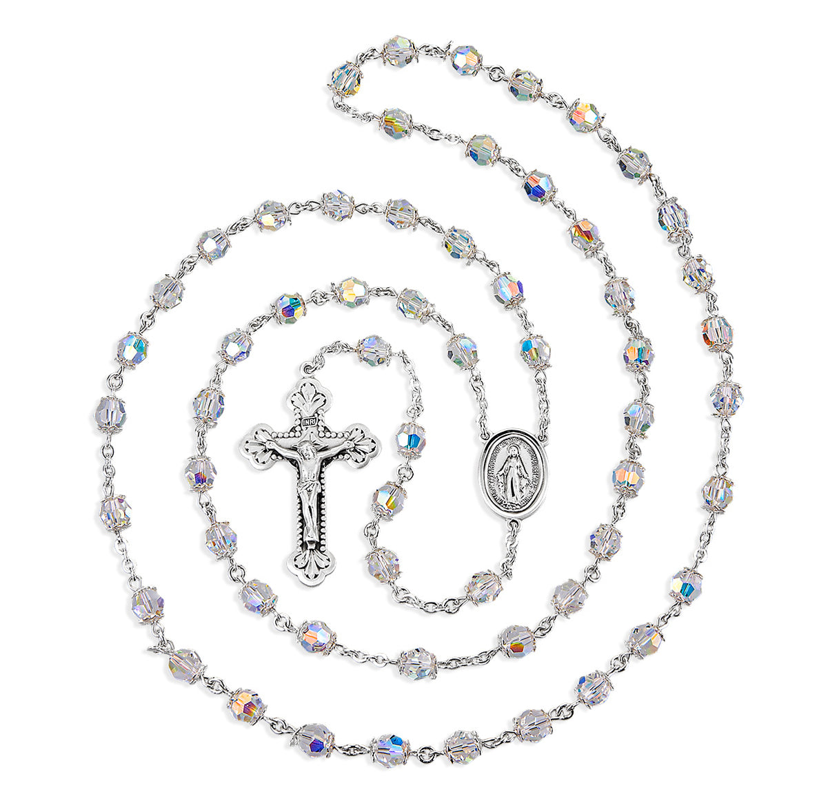 Swarovski Crystal Rosary in Sterling Silver with Baroque Crucifix