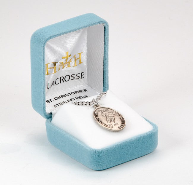 St. Christopher Lacrosse Sterling Silver Medal for Men