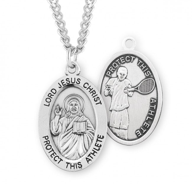 Jesus Protect this Tennis Athlete Sterling Silver Medal Boys