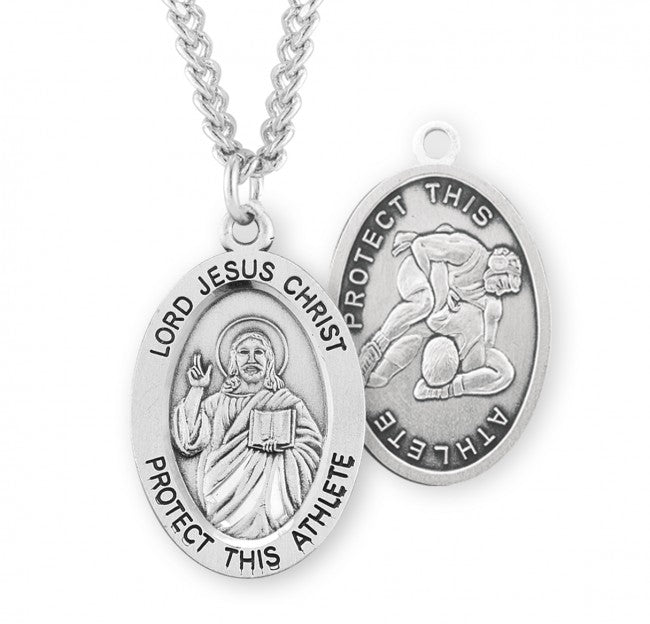 Jesus Protect this Wrestling Athlete Sterling Silver Medal Boys