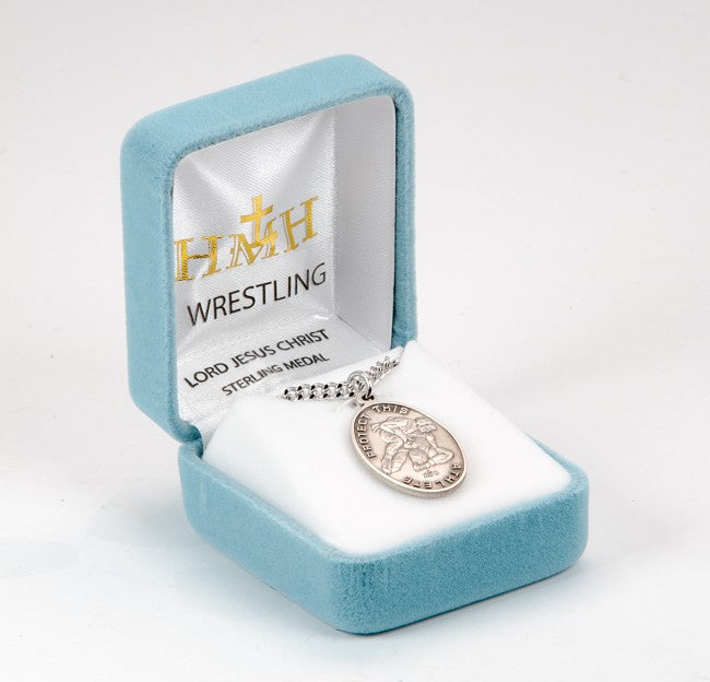 Jesus Protect this Wrestling Athlete Sterling Silver Medal Boys