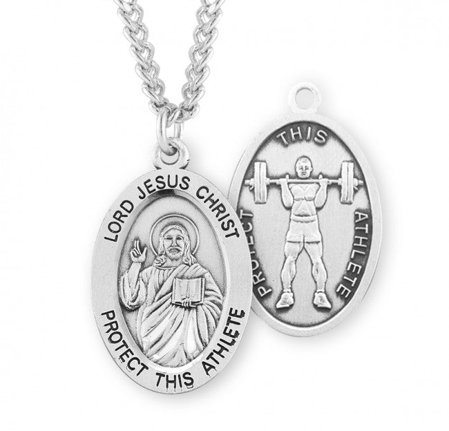 Jesus Protect this Weightlifting Athlete Sterling Silver Medal