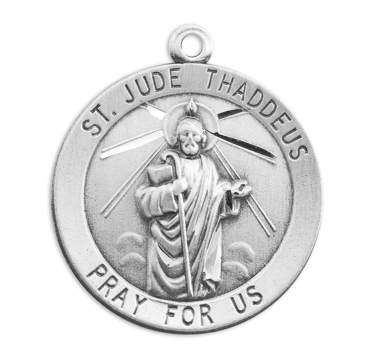 Heavy Large Saint Jude Round Medal Necklace, Sterling Silver