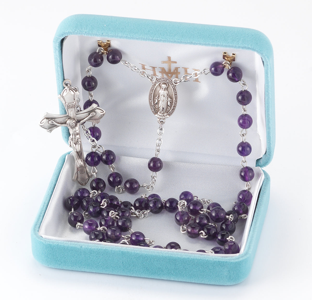 6mm Genuine Amethyst Rosary, Sterling Silver