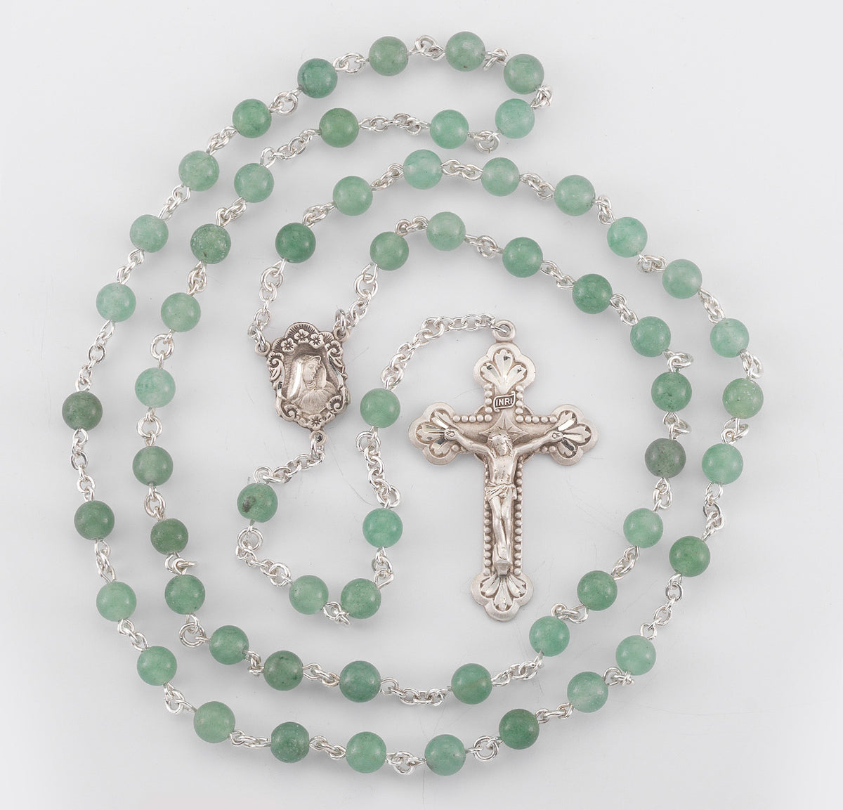 6mm Genuine Aventurine Rosary, Sterling Silver