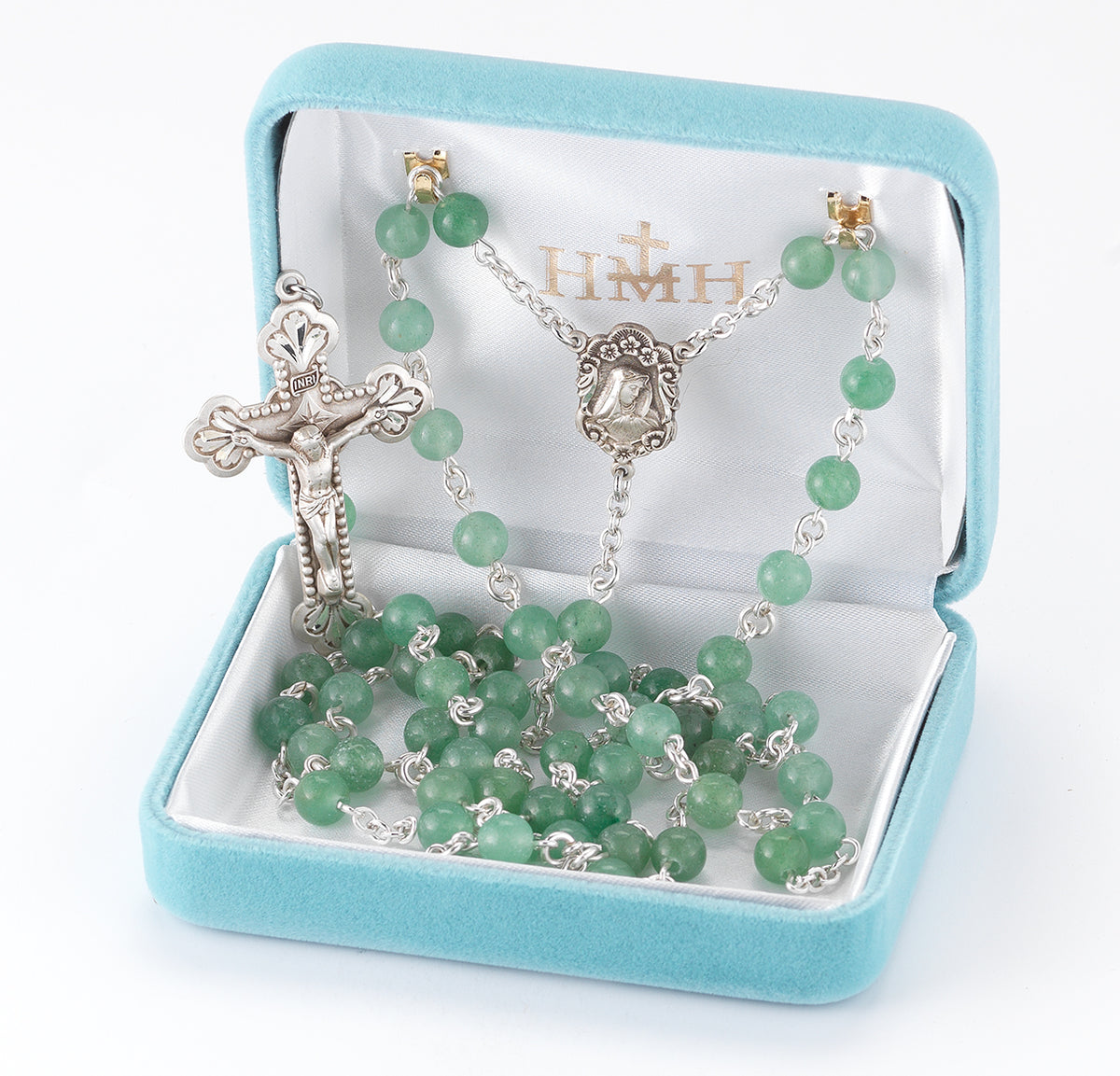6mm Genuine Aventurine Rosary, Sterling Silver