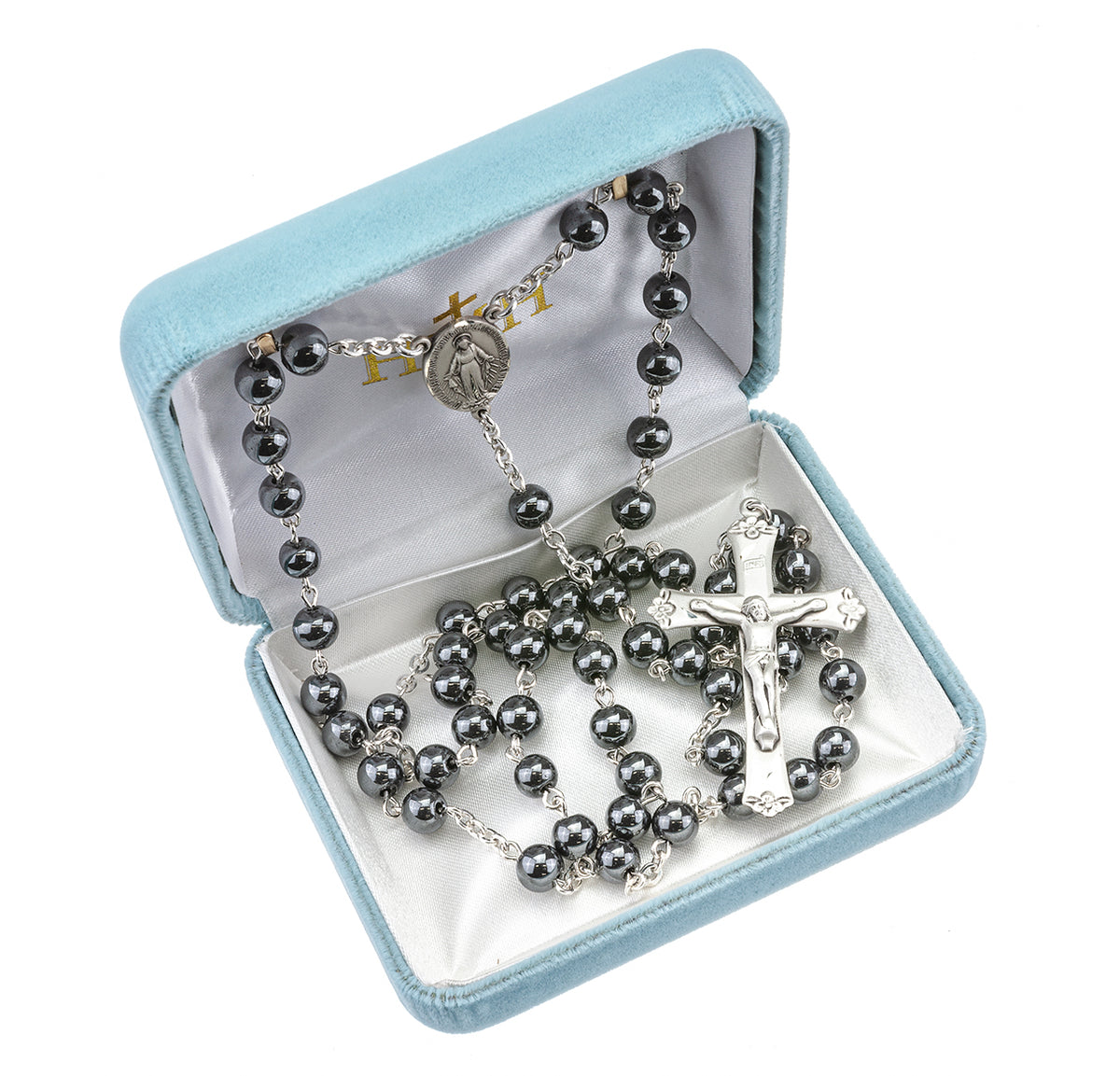 6mm Genuine Hematite Rosary, Sterling Silver