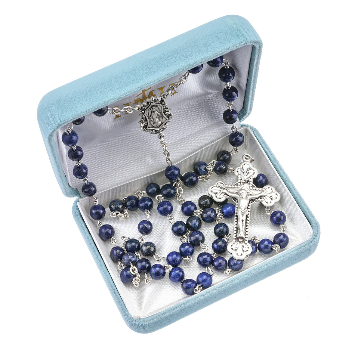6mm Genuine Lapis Rosary, Sterling Silver