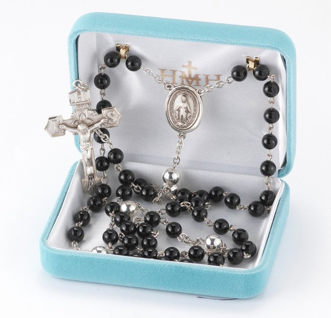 Sterling Silver Black Onyx Rosary 6mm