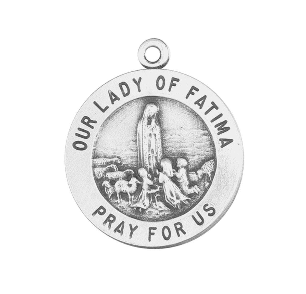 Our Lady of Fatima Round Medal Necklace, Sterling Silver